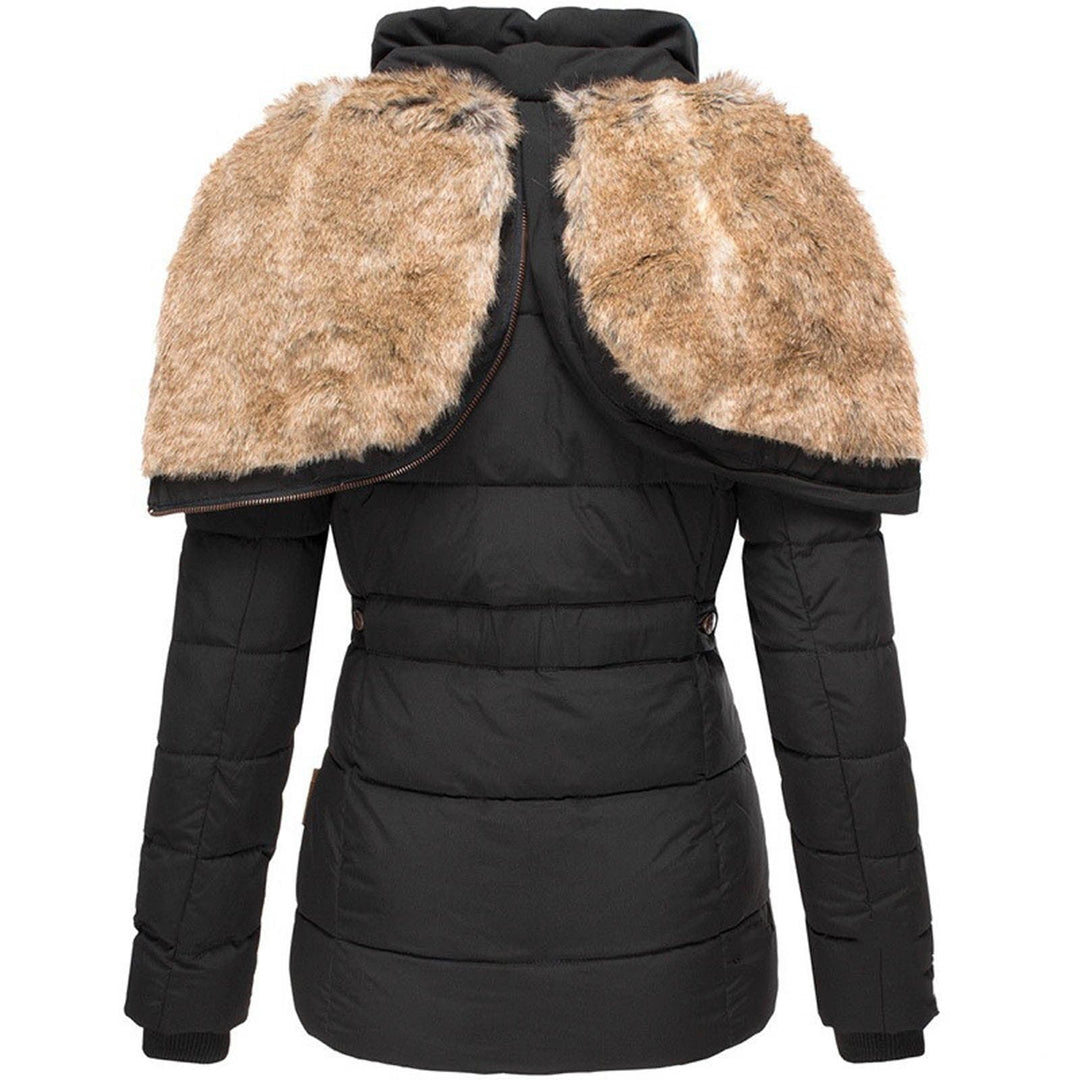 Women's winter jacket with vegan fur hood and tailored fit