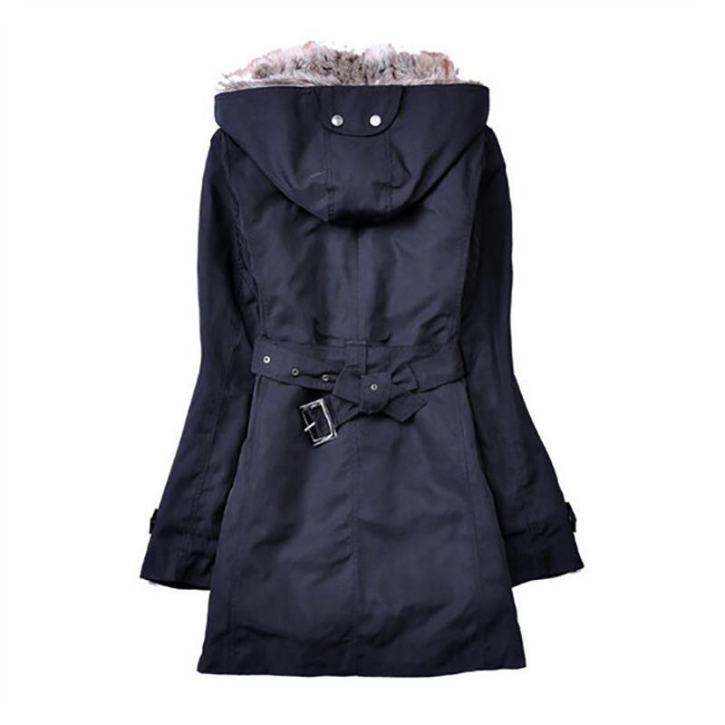 Chaqueta de invierno para mujer con piel sintética y cinturón de cintura