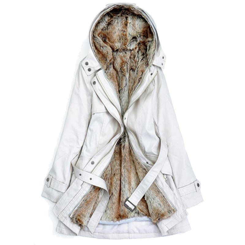Chaqueta de invierno para mujer con piel sintética y cinturón de cintura