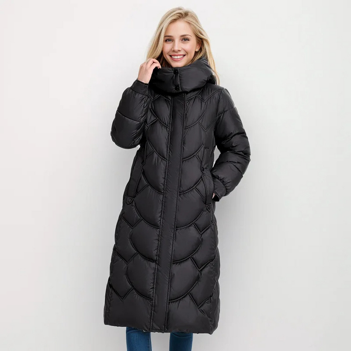 Women's winter coat quilted cut neck wrap