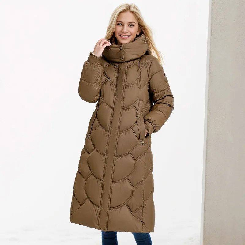 Women's winter coat quilted cut neck wrap