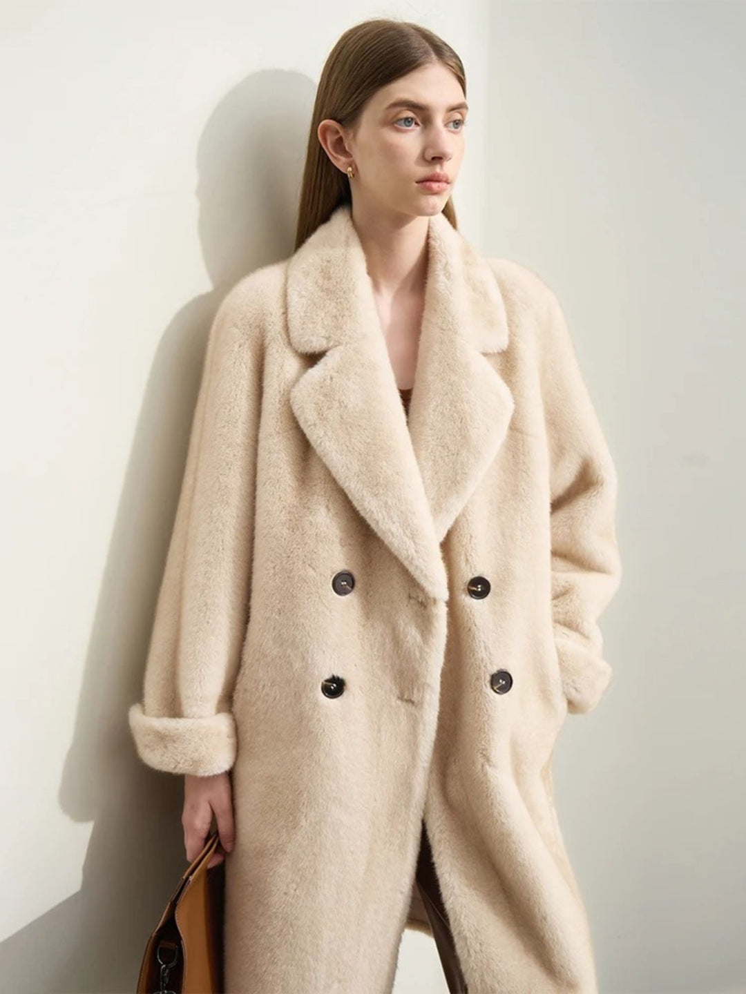 Abrigo de lana para mujer con doble abertura Estilo elegante para moda de invierno