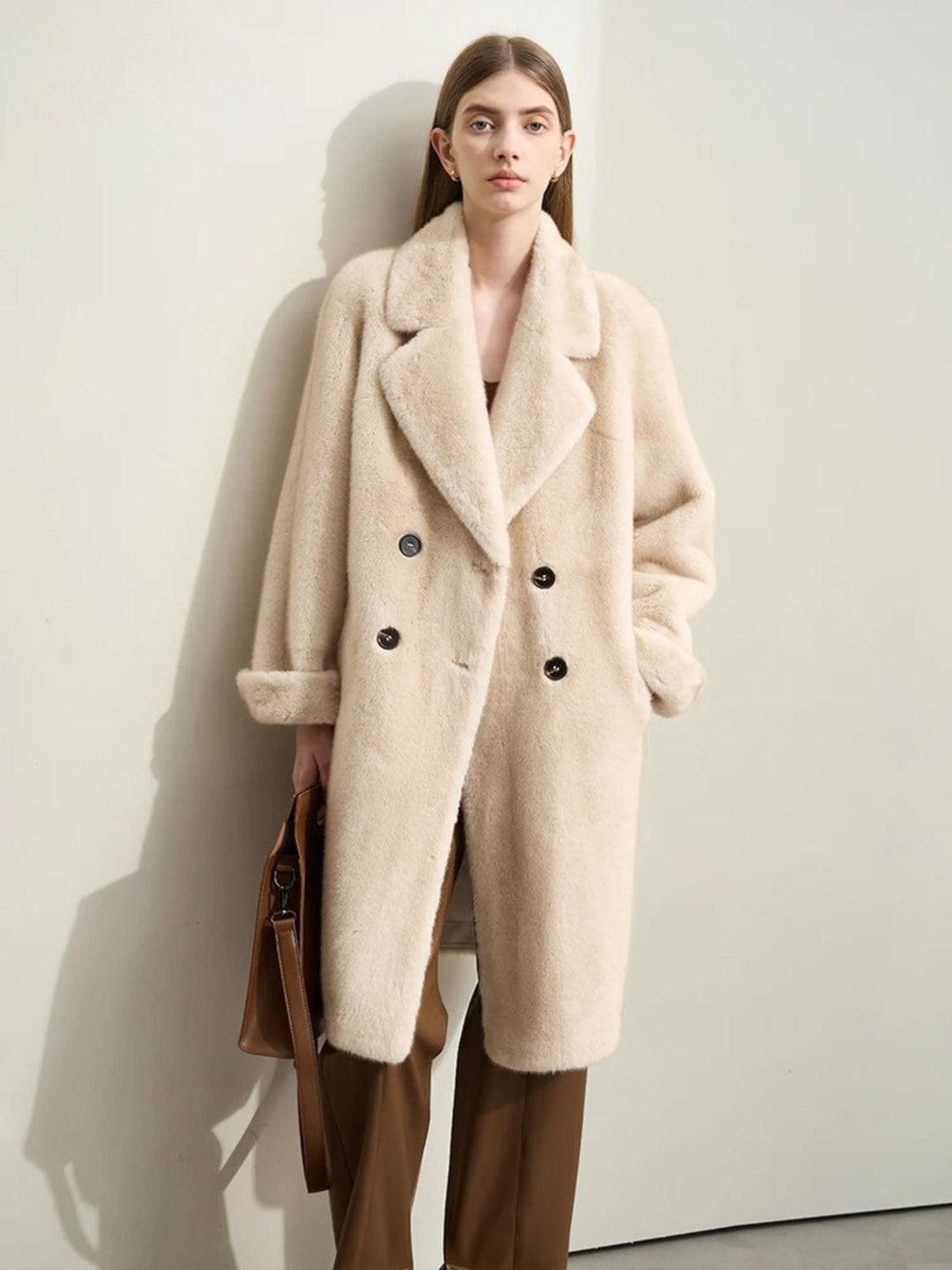 Abrigo de lana para mujer con doble abertura Estilo elegante para moda de invierno