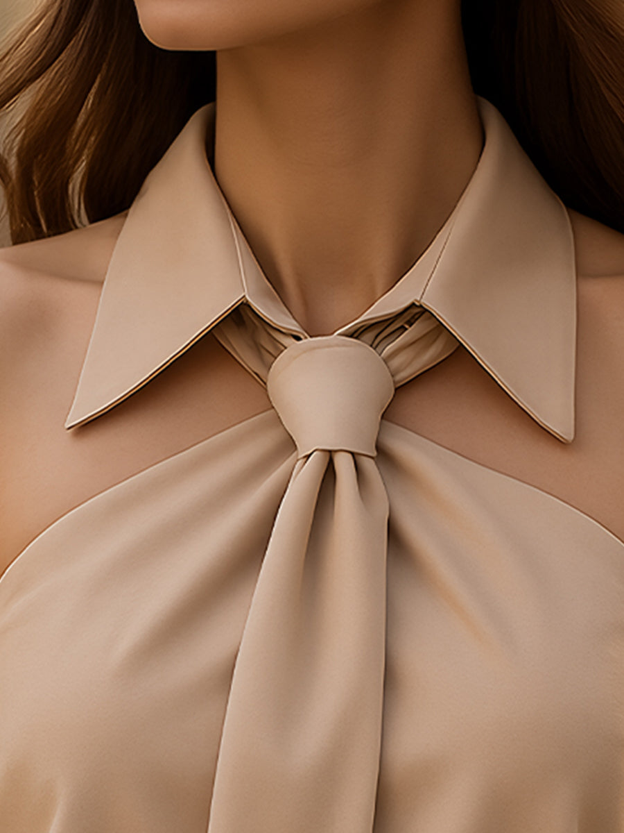 Damenbluse Ärmelos Mischgewebe Mit Bindedetail Elegant 1