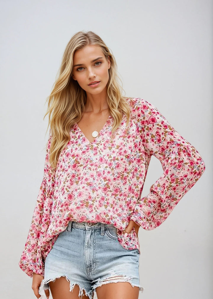 Women's blouse cotton floral pattern casual elegant