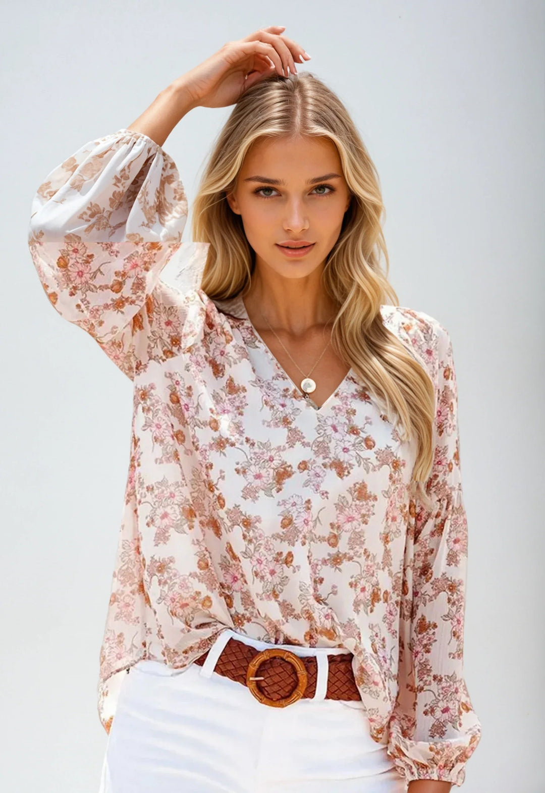 Women's blouse cotton floral pattern casual elegant