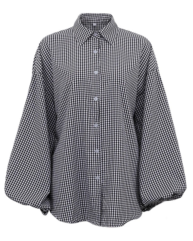 Damska bluzka bawełniana luźny krój w kratę gingham