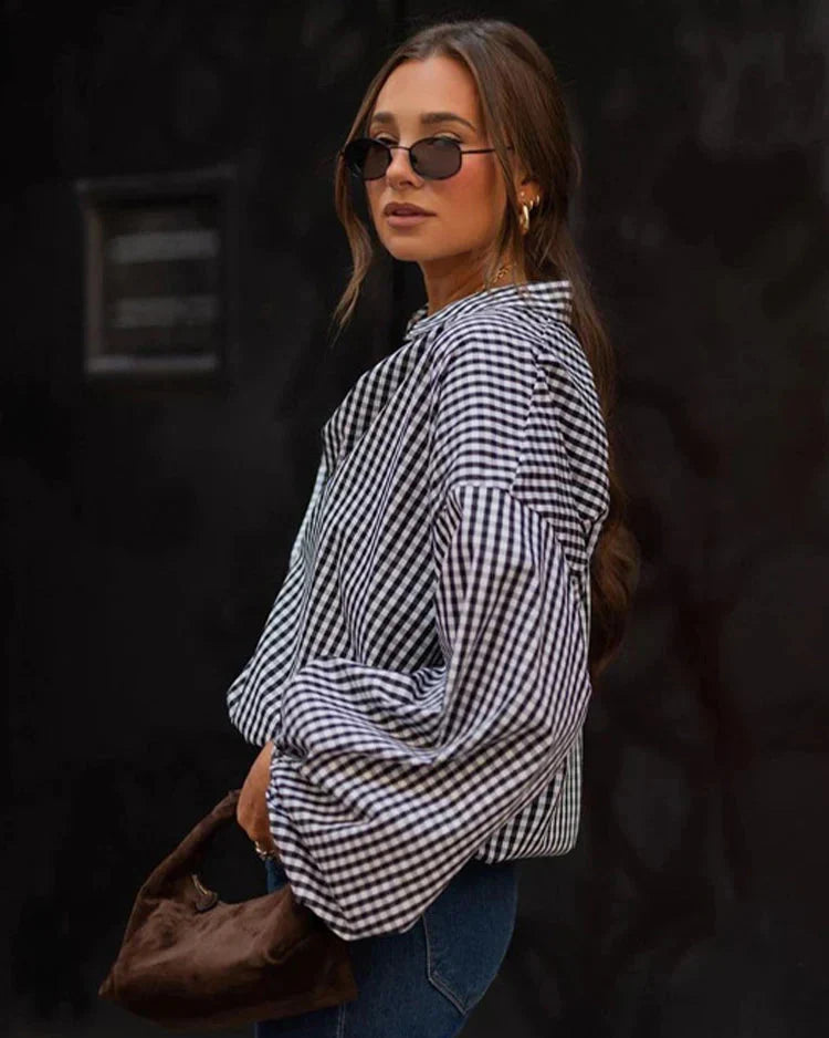 Damska bluzka bawełniana luźny krój w kratę gingham
