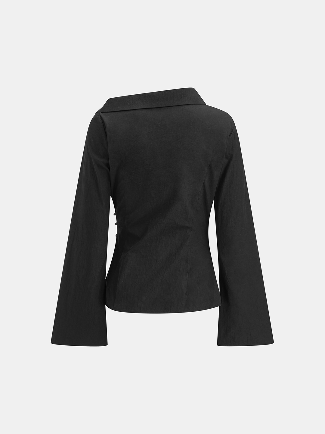 Women's Wrap Blouse Cotton Blend – Asymmetrical, Flared Sleeves, Elegant