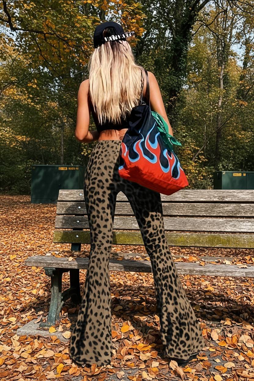 Damenhose Hoch Tailliert Leopardenmuster 0
