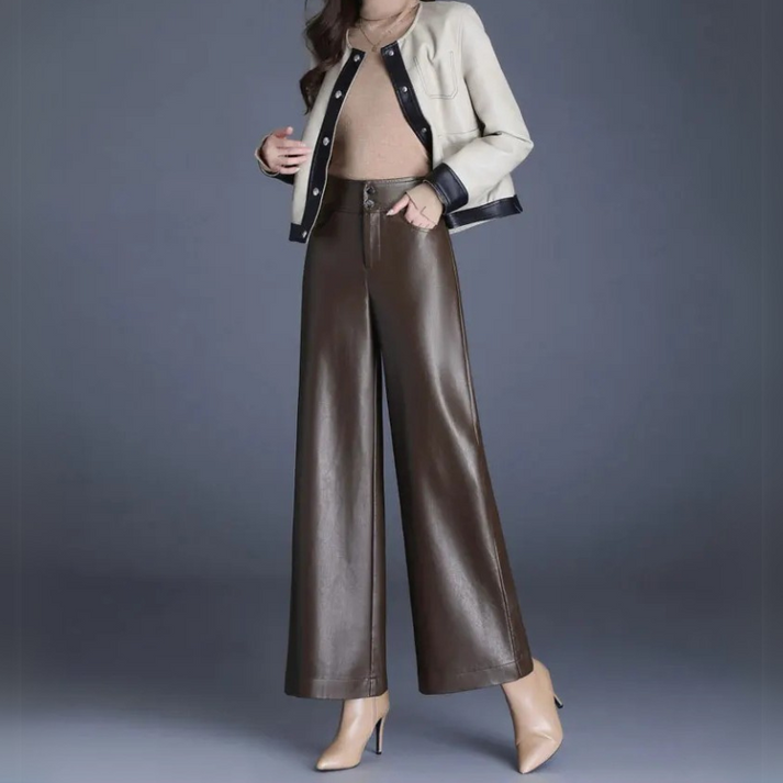Women's pants faux leather wide cut elegant comfortable