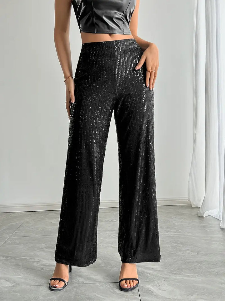 Damenhose Weites Bein Pailletten 0