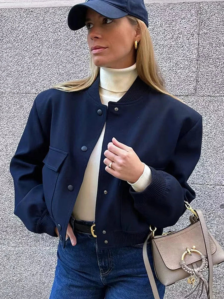 Women's jacket bomber style sturdy material for transitional seasons
