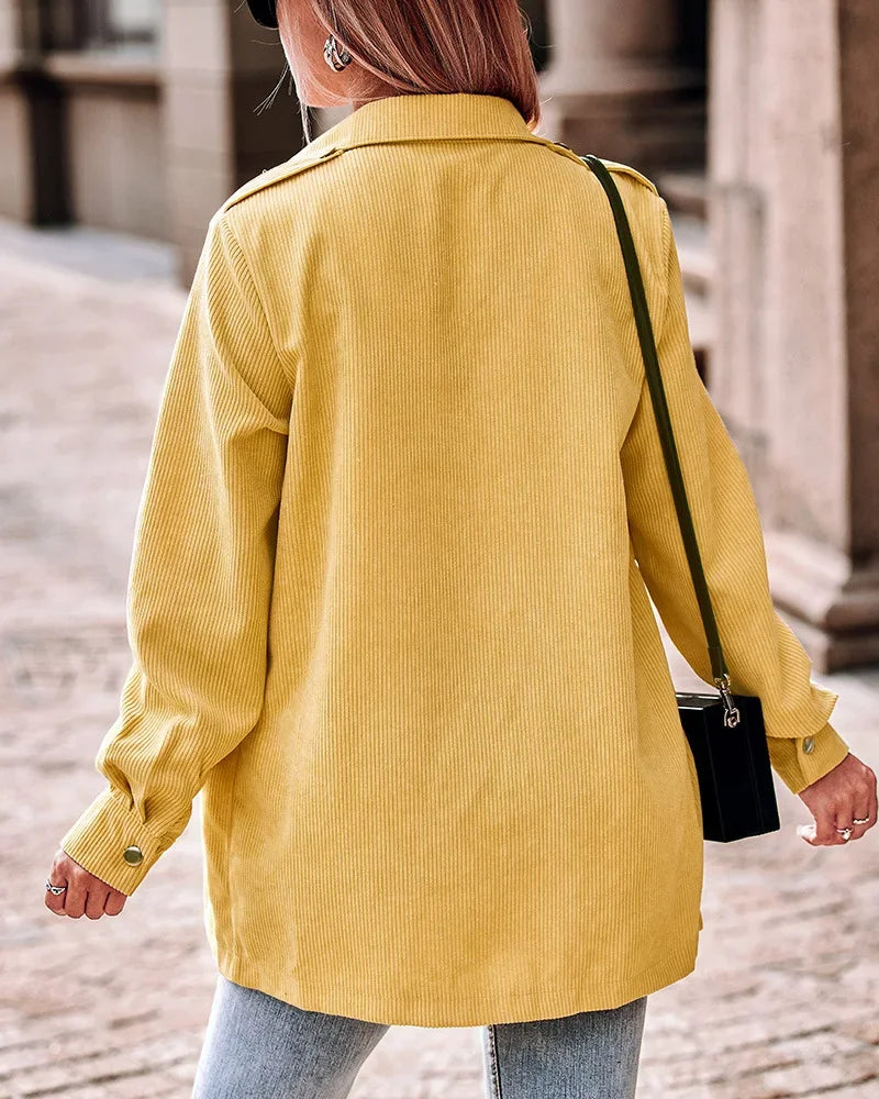 Damenjacke Cord Stilvoll mit Knopfverschluss und Praktischen Taschen