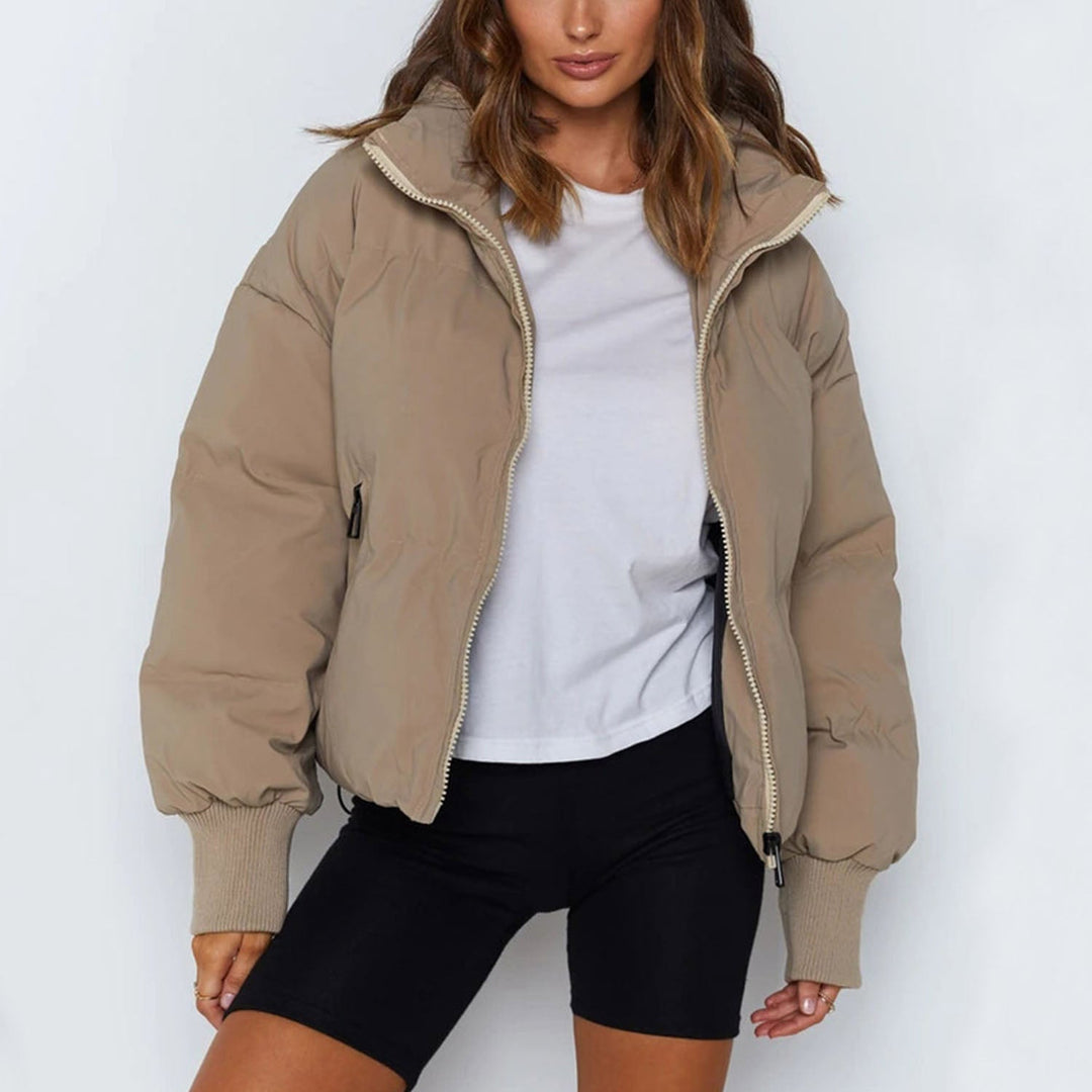 Women's Jacket Cropped Puffer Jacket Polyester Stand-up Collar