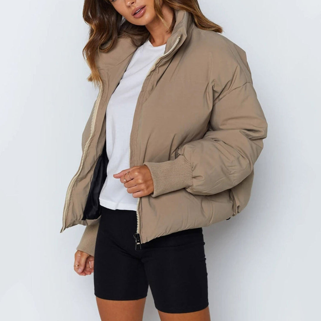 Women's Jacket Cropped Puffer Jacket Polyester Stand-up Collar