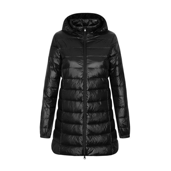 Veste pour femmes en duvet avec capuche, coupe longue
