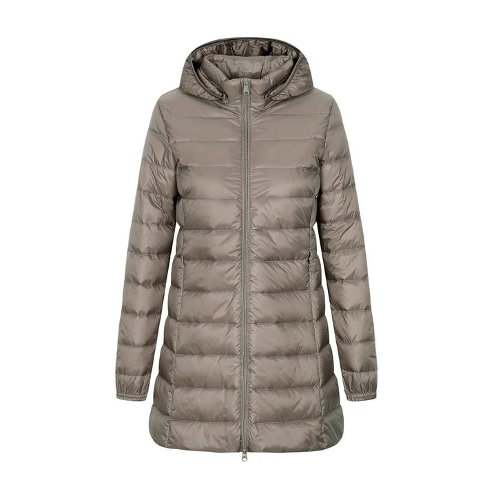 Veste pour femmes en duvet avec capuche, coupe longue
