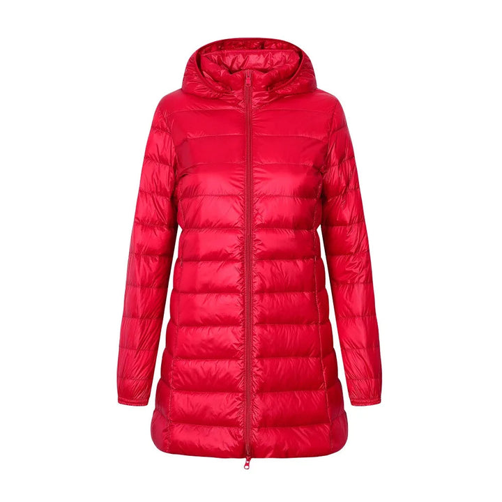 Veste pour femmes en duvet avec capuche, coupe longue