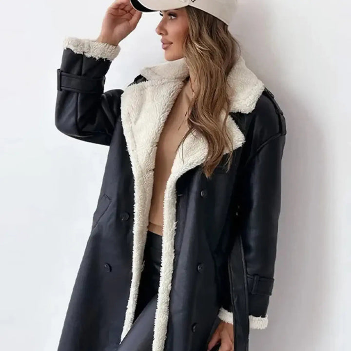 Veste femme polaire doublée avec col en teddy élégante veste longue