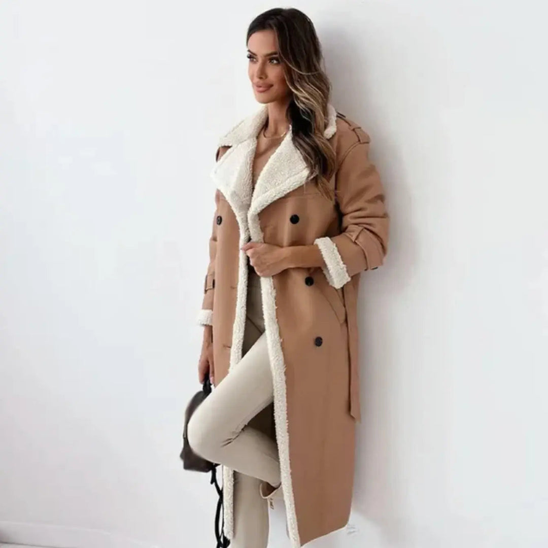 Veste femme polaire doublée avec col en teddy élégante veste longue