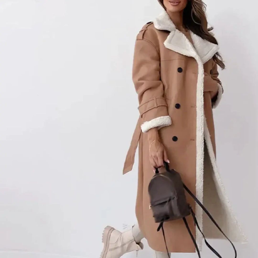 Veste femme polaire doublée avec col en teddy élégante veste longue