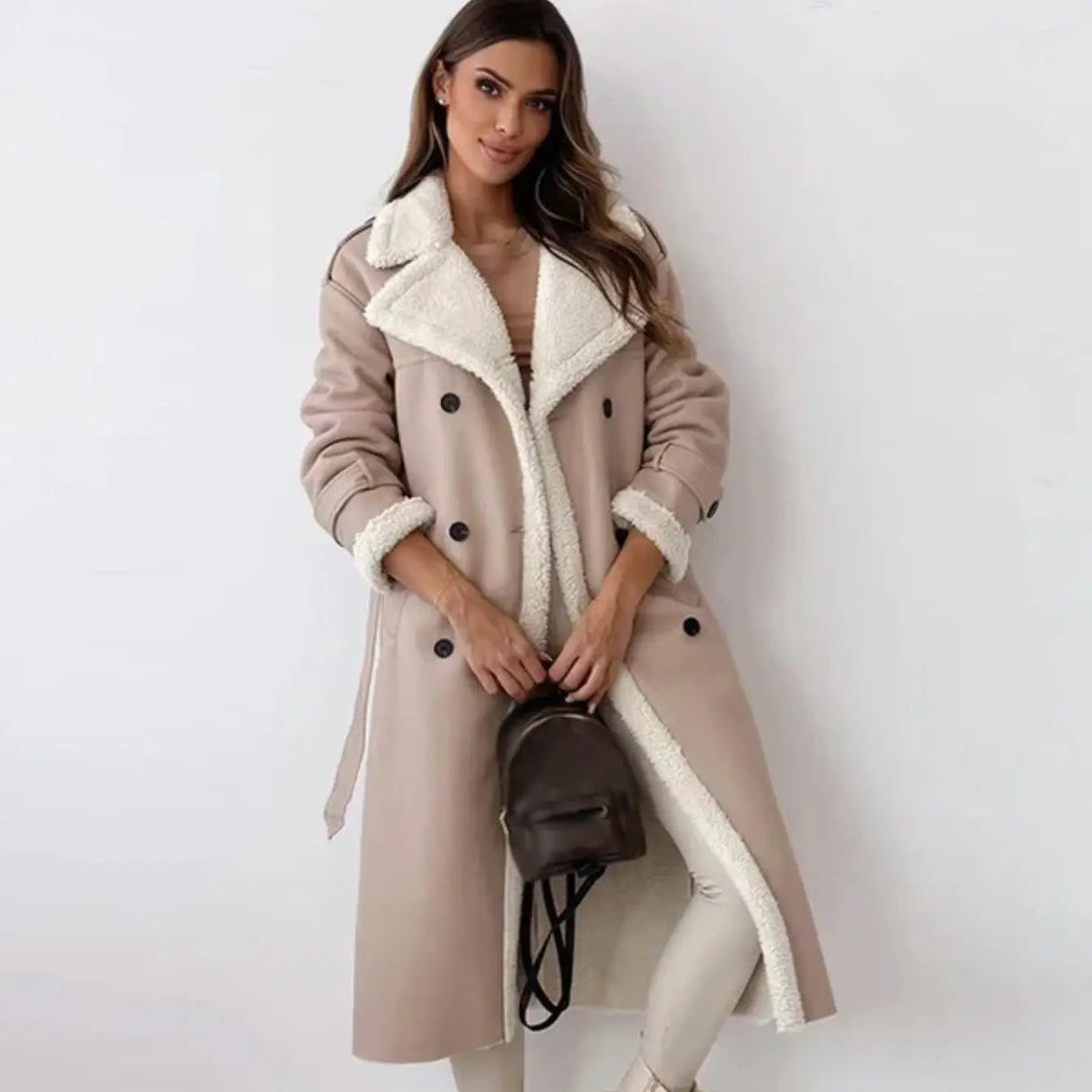 Veste femme polaire doublée avec col en teddy élégante veste longue