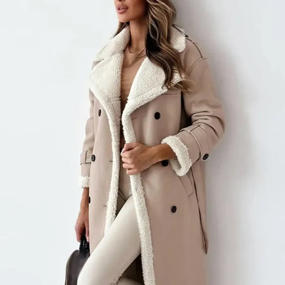 Veste femme polaire doublée avec col en teddy élégante veste longue