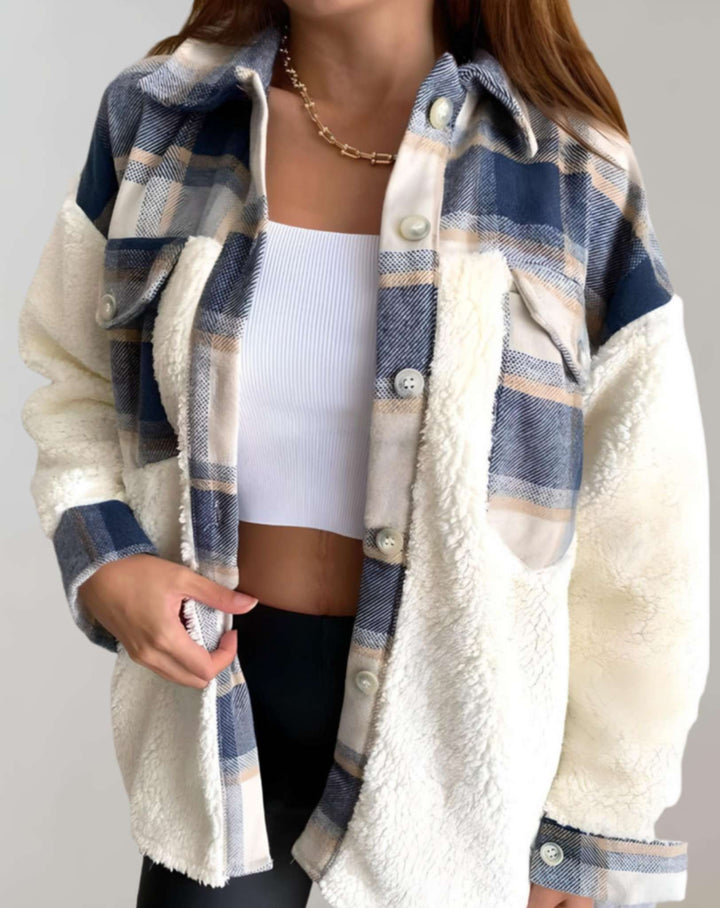 Women's jacket check pattern warm with chest pockets casual cut