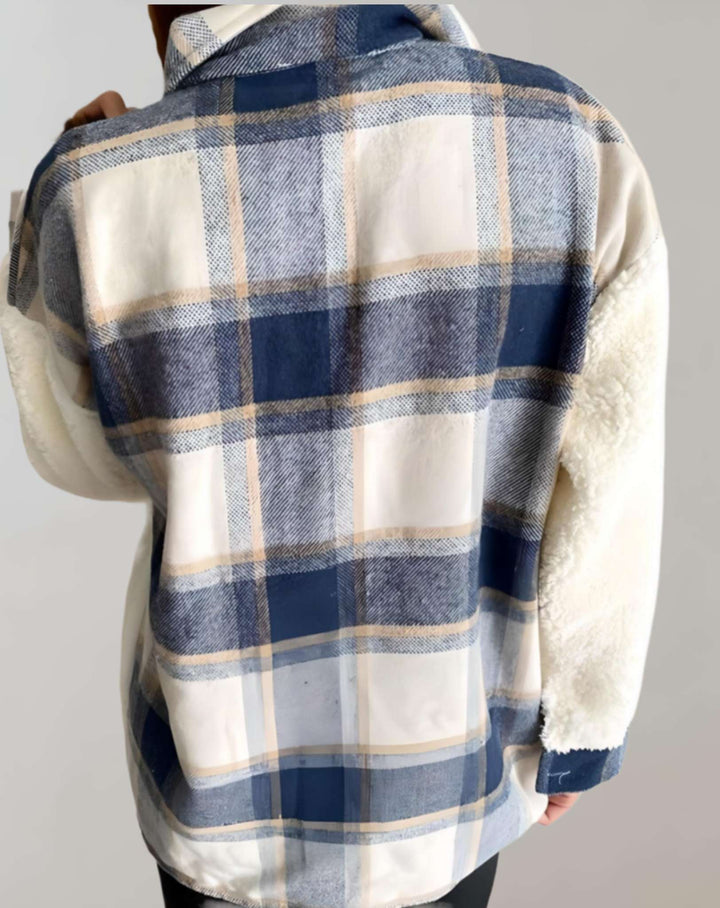 Women's jacket check pattern warm with chest pockets casual cut