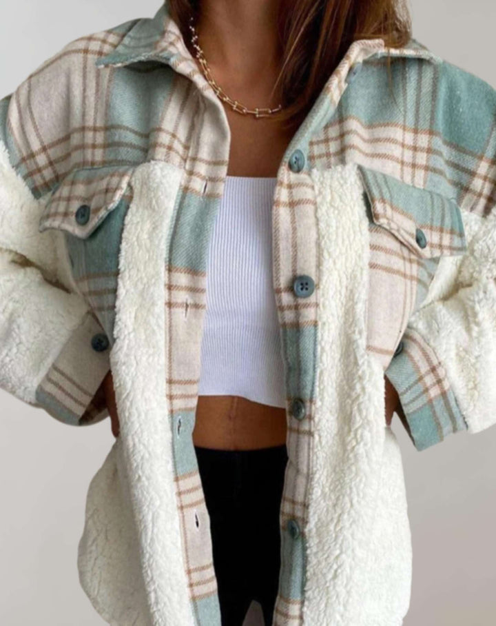 Women's jacket check pattern warm with chest pockets casual cut