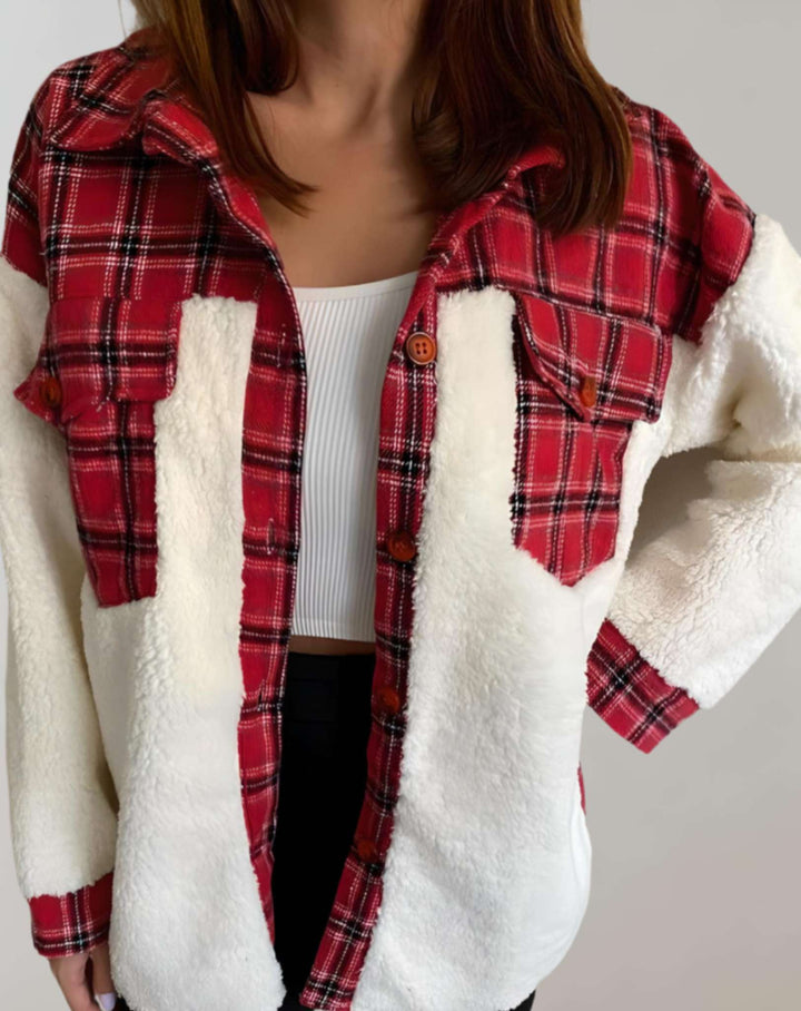 Women's jacket check pattern warm with chest pockets casual cut