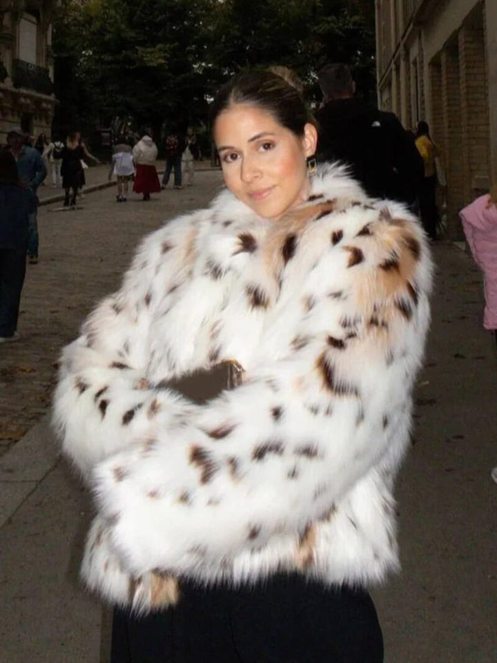 Women's jacket faux fur leopard print elegant