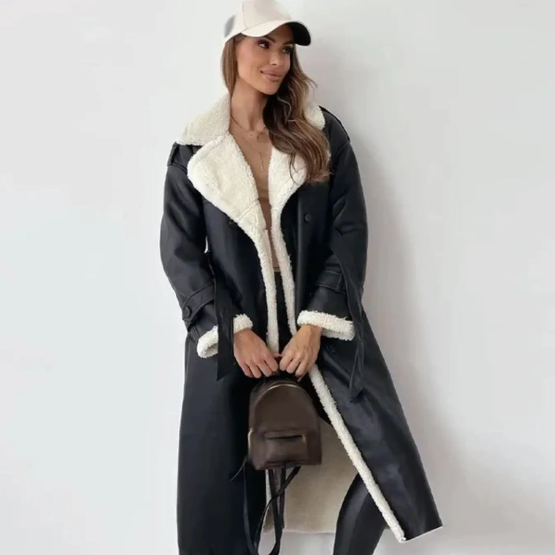 Veste femme longue doublure polaire col teddy silhouette élégante