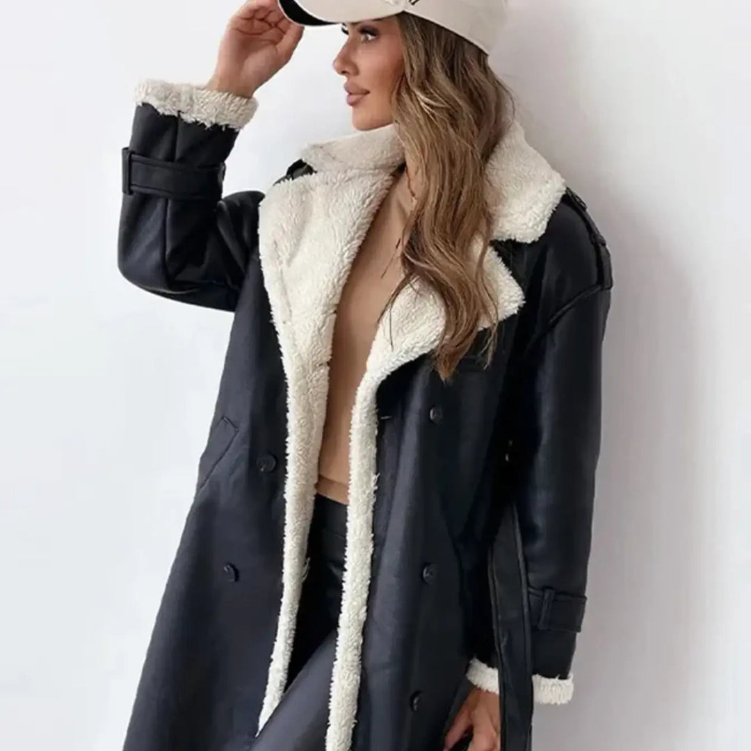 Veste femme longue doublure polaire col teddy silhouette élégante