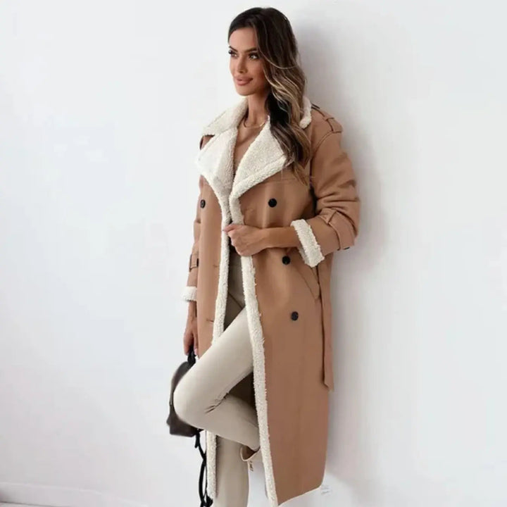 Veste femme longue doublure polaire col teddy silhouette élégante