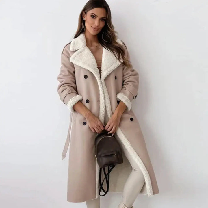 Veste femme longue doublure polaire col teddy silhouette élégante