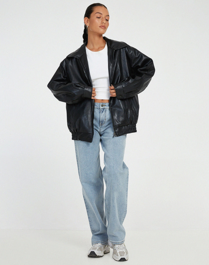 Women's jacket oversized faux leather fashionable