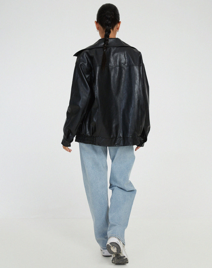 Women's jacket oversized faux leather fashionable