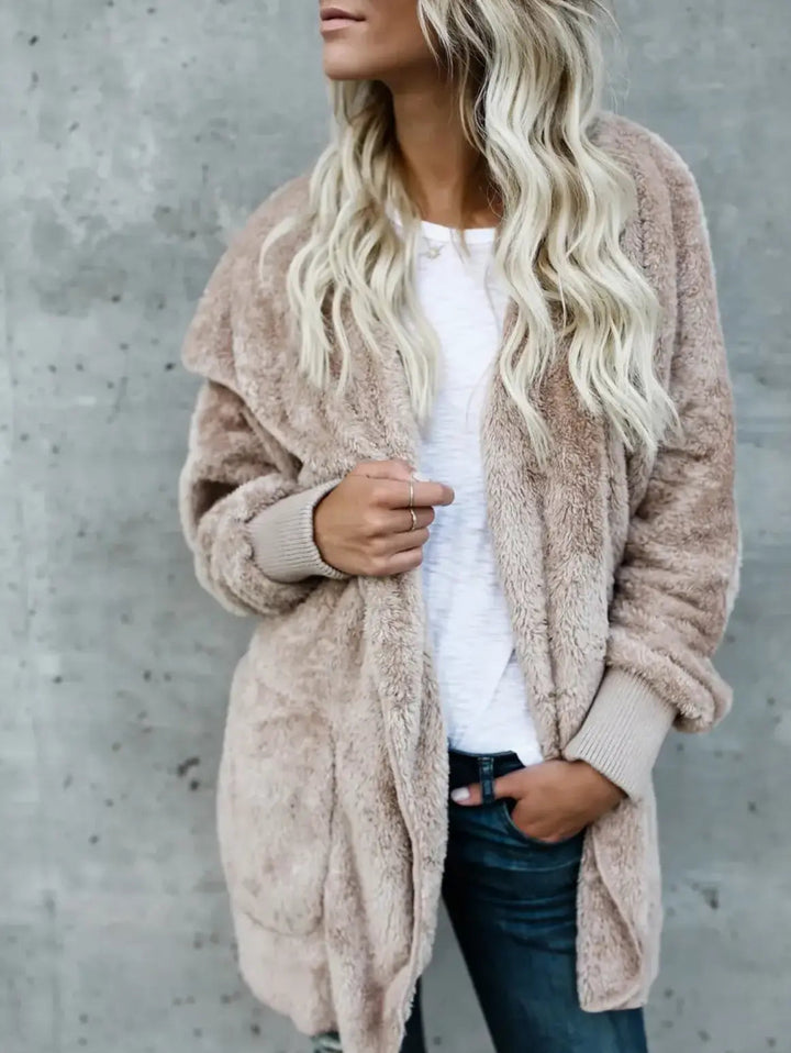 Veste pour femme en teddy polaire décontractée avec poches pratiques
