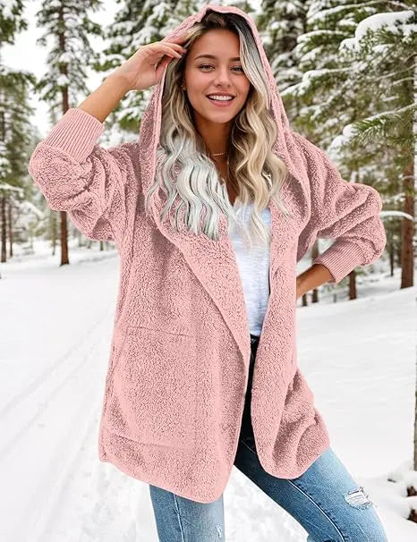 Veste pour femme en teddy polaire décontractée avec poches pratiques