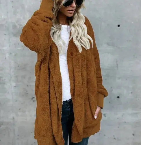 Veste pour femme en teddy polaire décontractée avec poches pratiques