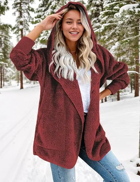 Veste pour femme en teddy polaire décontractée avec poches pratiques
