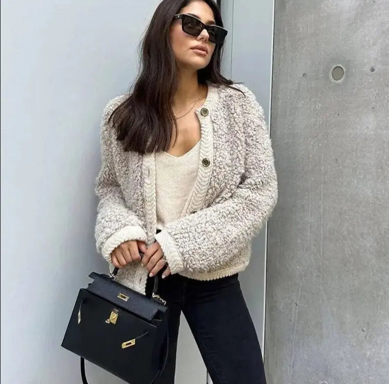 Women's jacket teddy material casual with zipper and side pockets
