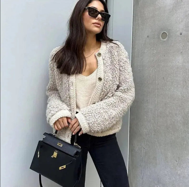 Women's jacket teddy material casual with zipper and side pockets