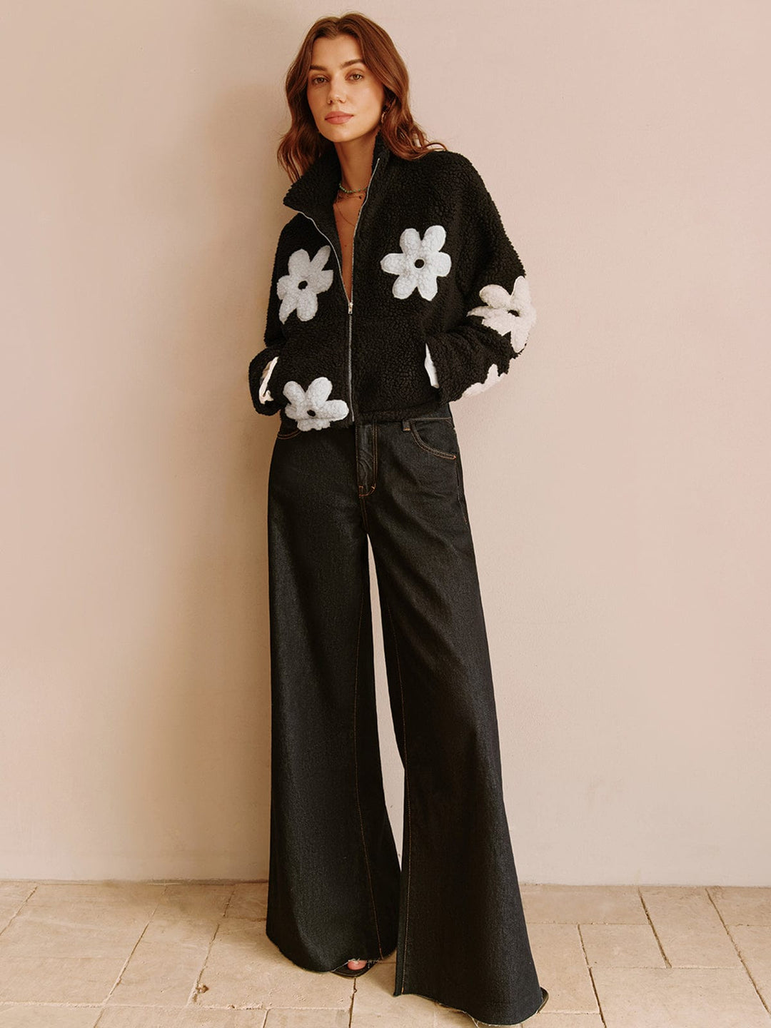 Veste pour femmes Teddy avec motif floral style court
