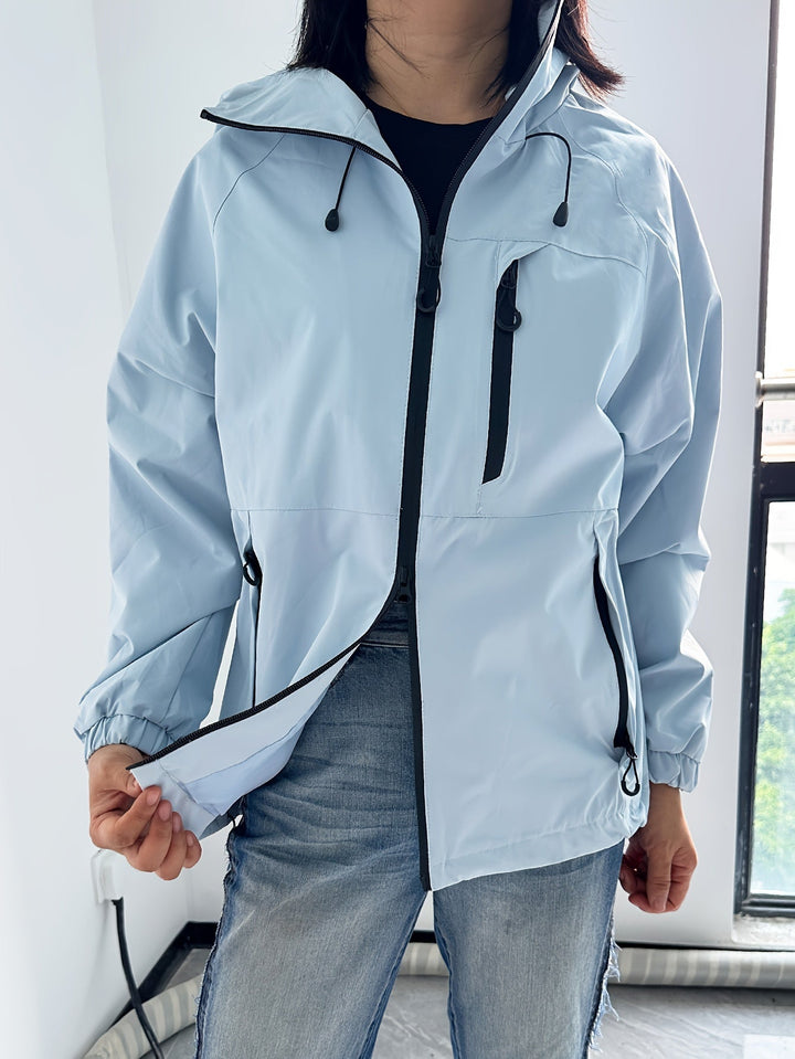 Women's windproof jacket with hood long sleeve for outdoor activities