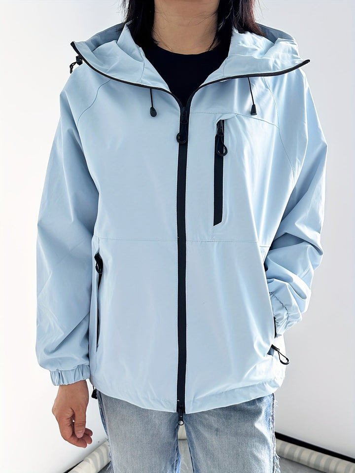 Women's windproof jacket with hood long sleeve for outdoor activities
