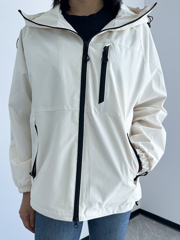 Women's windproof jacket with hood long sleeve for outdoor activities