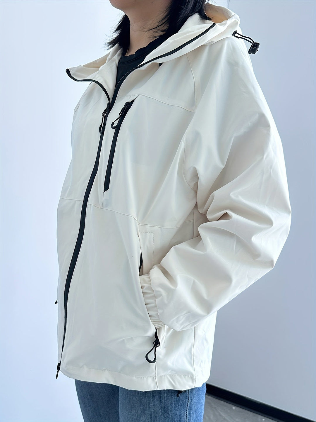 Women's windproof jacket with hood long sleeve for outdoor activities